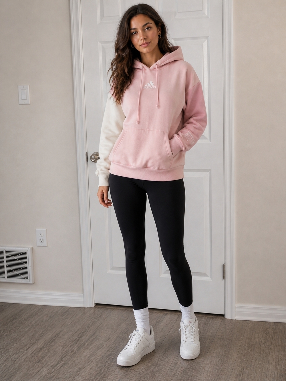 adidas Pink and Cream Split-Tone Hoodie with Love Graphic